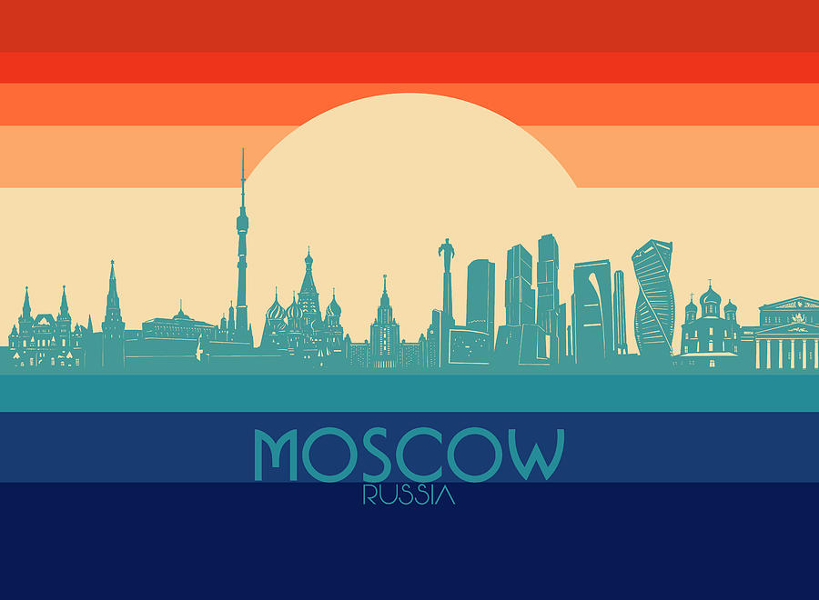 Moscow Digital Art - Moscow skyline retro rainbow by Bekim M