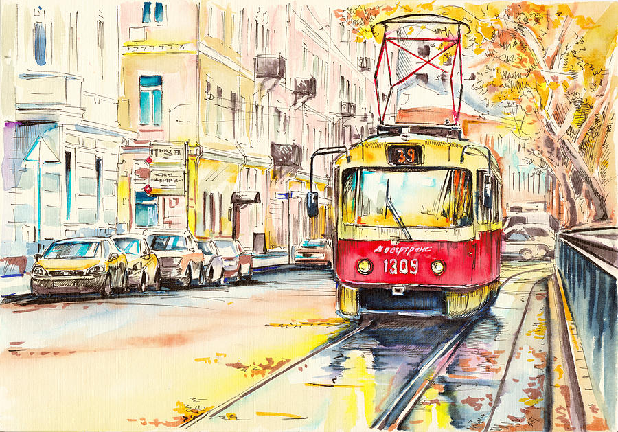 Moscow Trams IV Drawing by Aleksandr Petrunin | Fine Art America