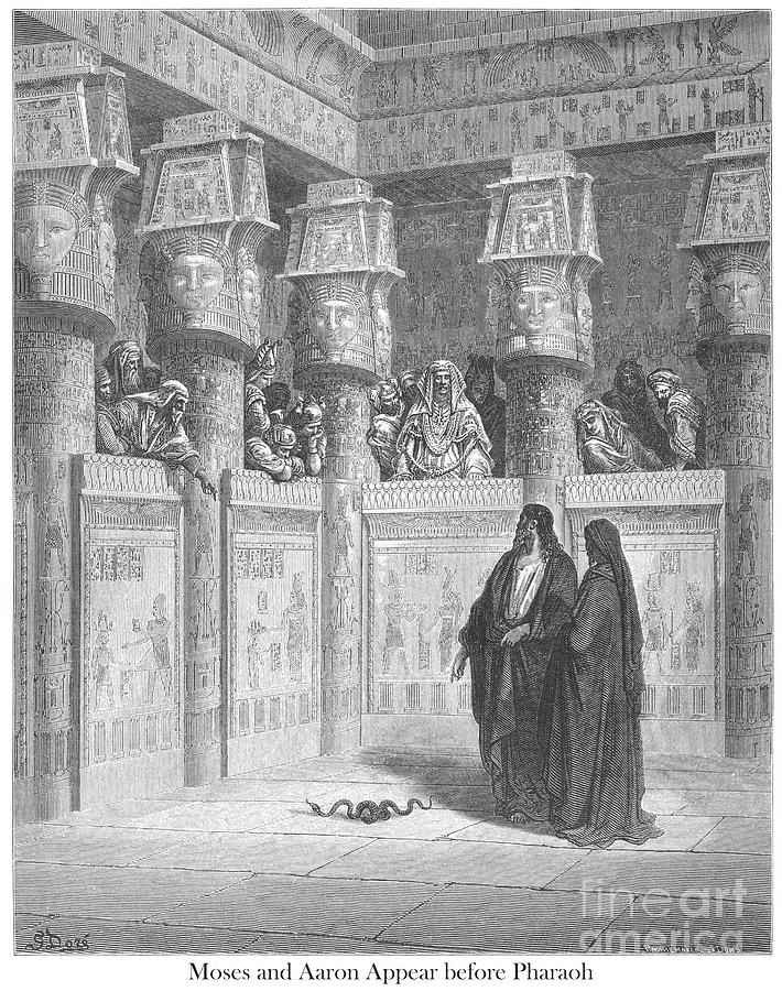 Moses and Aaron Before Pharaoh by Gustave Dore v1 Drawing by Historic illustrations