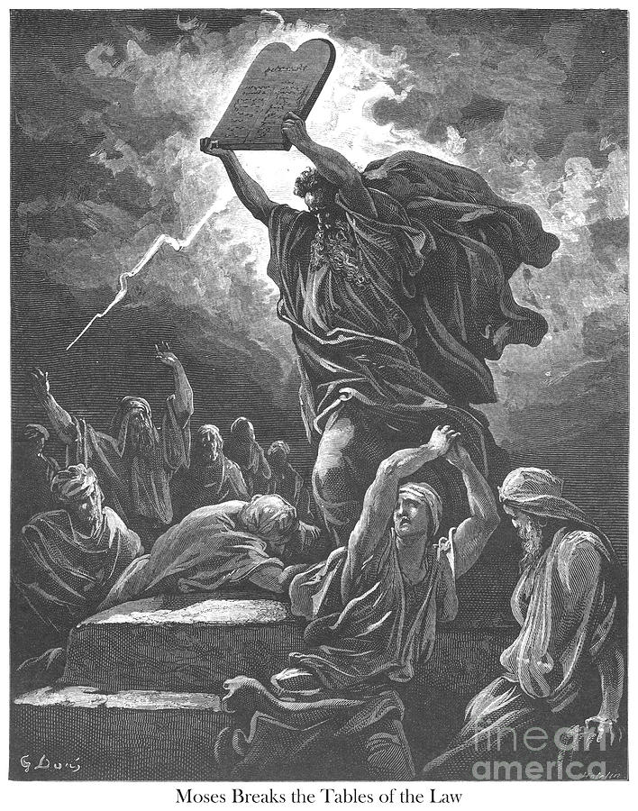 Gustave Dore Drawing - Moses Breaking the Tables of the Law by Gustave Dore v2 by Historic illustrations