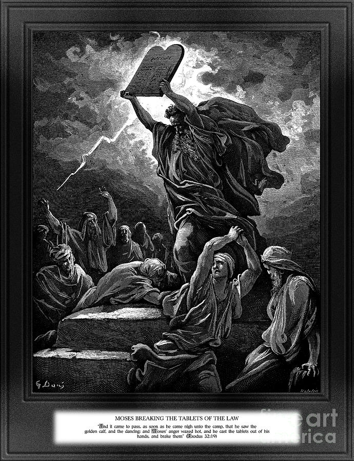 Moses Breaking The Tablets Of The Law Engraving by Hotelin Old Masters Classical Art Reproduction Painting by Rolando Burbon