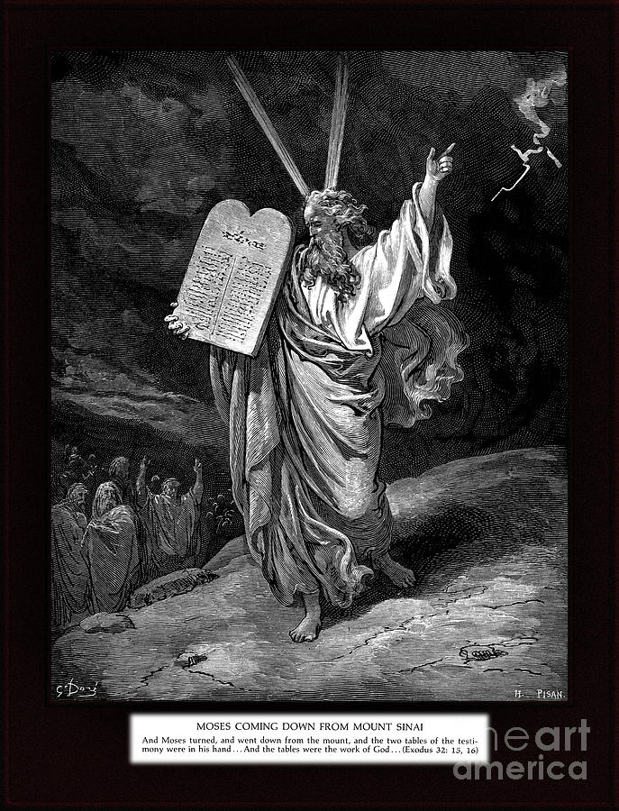 Moses Comes Down from Mount Sinai by Engraving by H. Pisan Old Masters Fine Art Reproduction Painting by Rolando Burbon