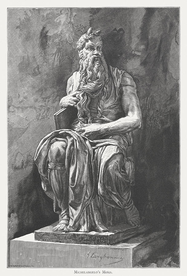 Moses, created (c.1513/15) by Michelangelo, San Pietro in Vincoli, Rome Drawing by Zu_09