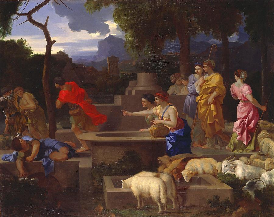 Moses Defending the Daughters of Jethro Painting by Sbastien Bourdon ...