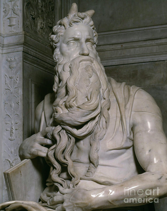Michelangelo Sculpture - Moses, Detail  by Michelangelo