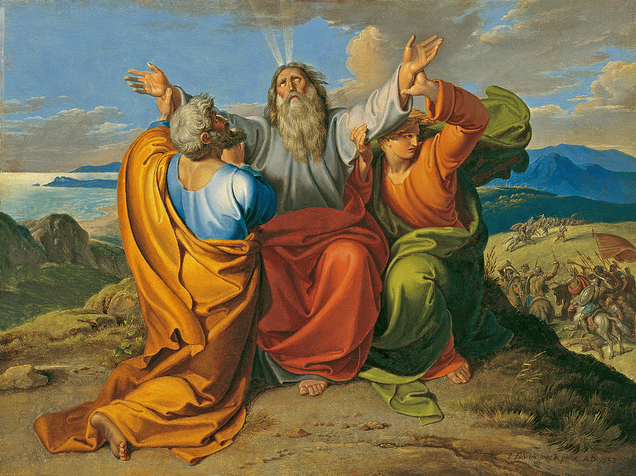 Moses in prayer with Aaron and Hur on the Mountain Horeb  Painting by Joseph von Fuehrich