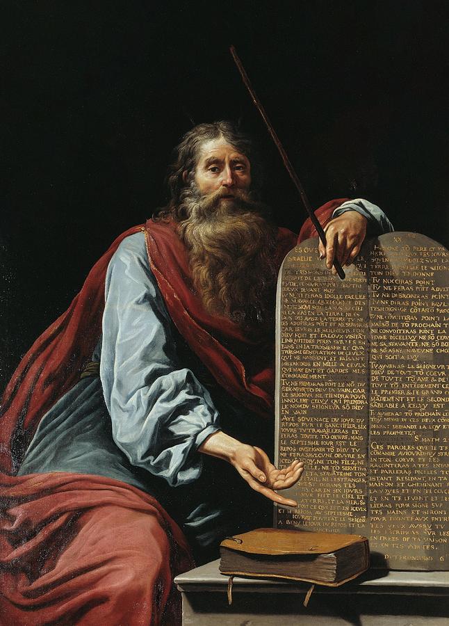 Moses Drawing - Moses with the Tablets of the Law art by Claude Vignon French