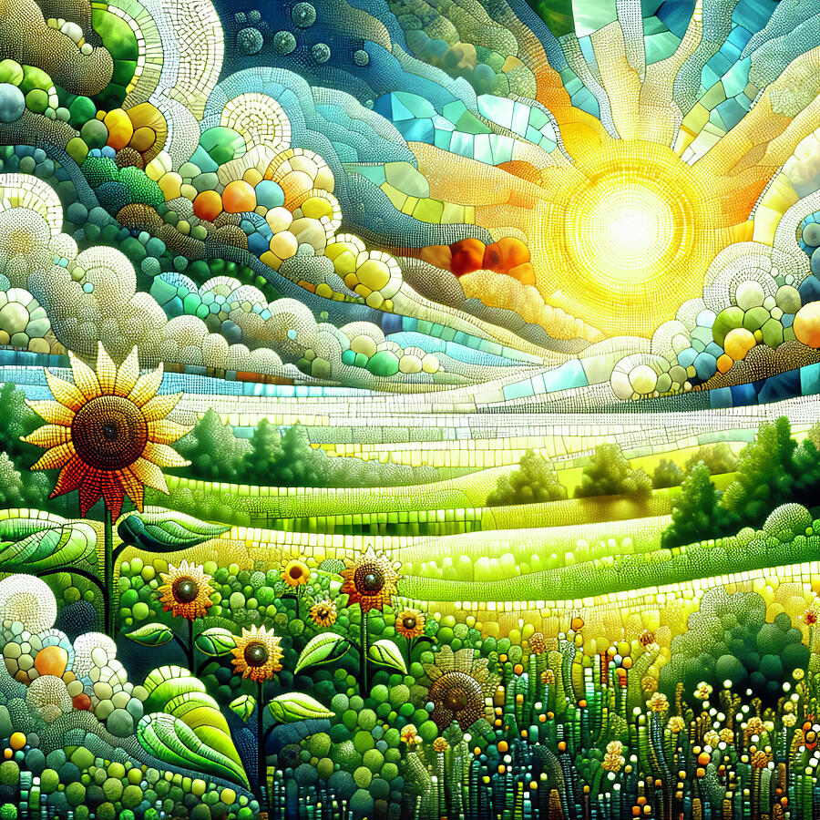 Spring Digital Art - Mosaic Sunflowers by Donna Kennedy