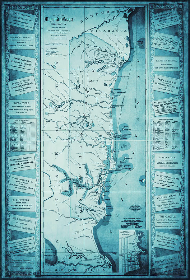 Vintage Photograph - Mosquito Coast Nicaragua Vintage Map 1894 Blue by Carol Japp