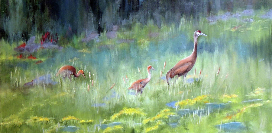 Mosquito Pond Cranes Painting by Marsha Karle