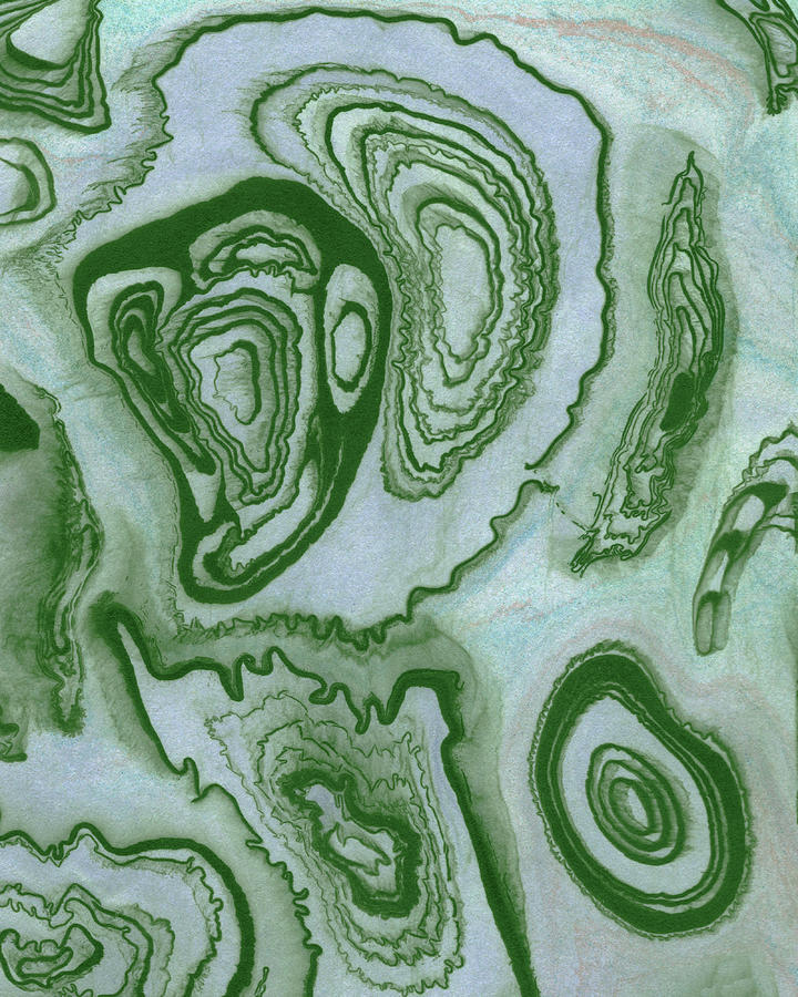 Moss Green Agate Stone Texture Watercolor Collection I Painting by Irina Sztukowski