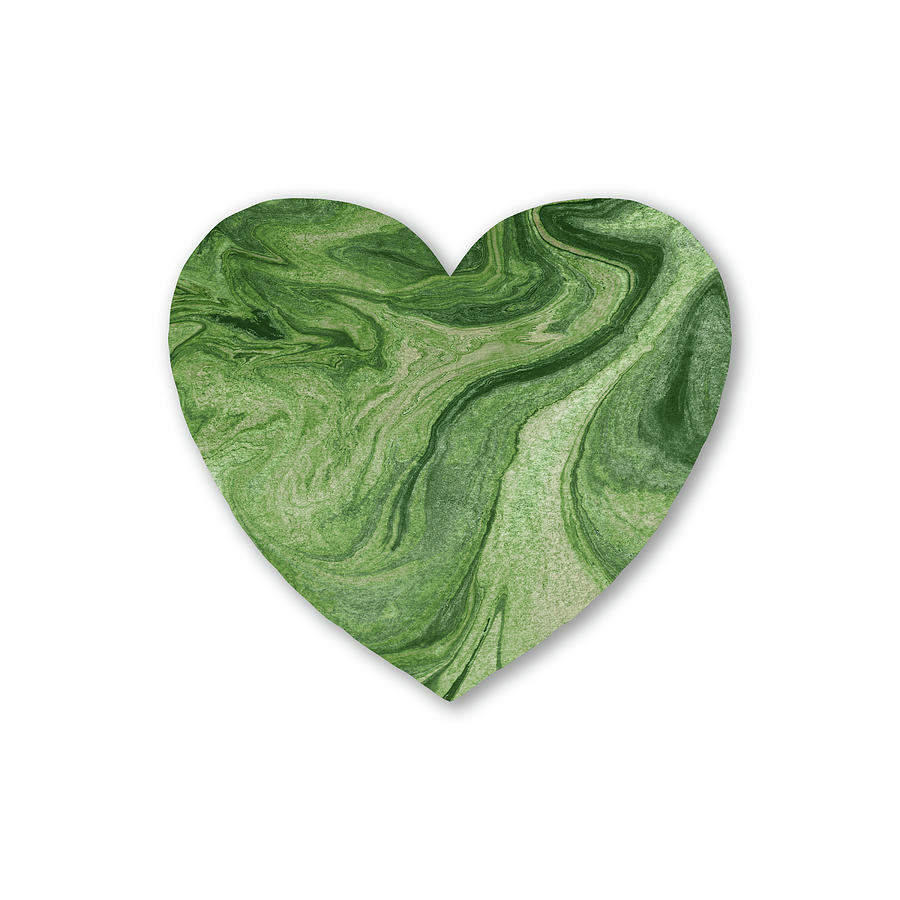Moss Green Heart Watercolor Art  Painting by Irina Sztukowski
