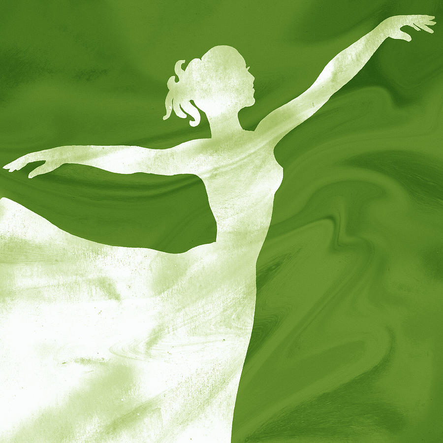 Moss Green Soft Watercolor Ballerina Silhouette Painting