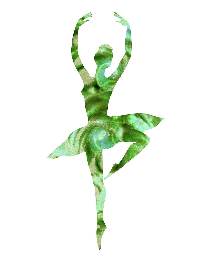 Moss Green Watercolor Ballerina Silhouette  Painting by Irina Sztukowski