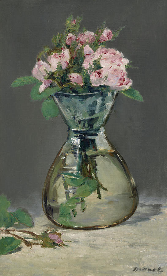 Edouard Manet Painting - Moss Roses in a Vase by Edouard Manet