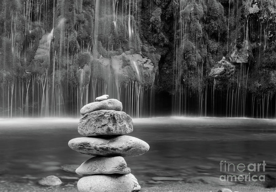 Mossbrae Falls Cairn BW Photograph by Suzanne Luft