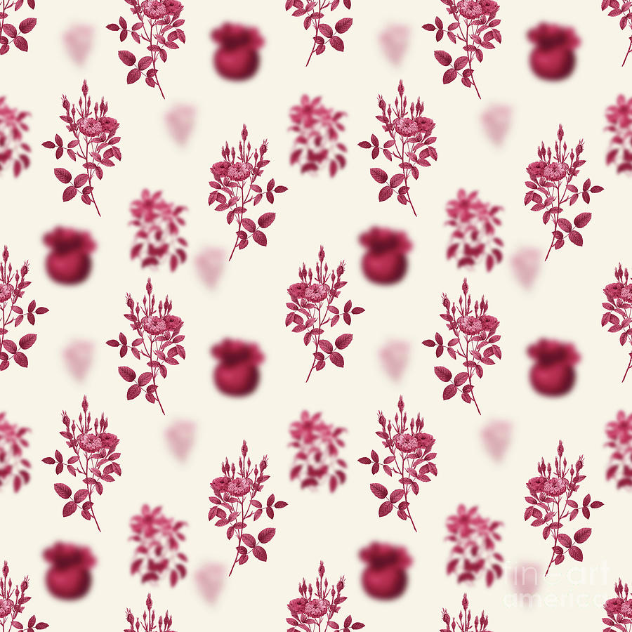 Vintage Mixed Media - Mossy Pompon Rose Botanical Seamless Pattern in Viva Magenta n.0889 by Holy Rock Design
