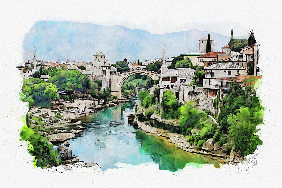 Architecture Painting - Mostar by Dreamframer Art