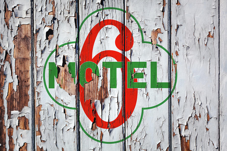 Motel 6 Vintage Logo on Peeling Paint Wood Wall Mixed Media by Design ...