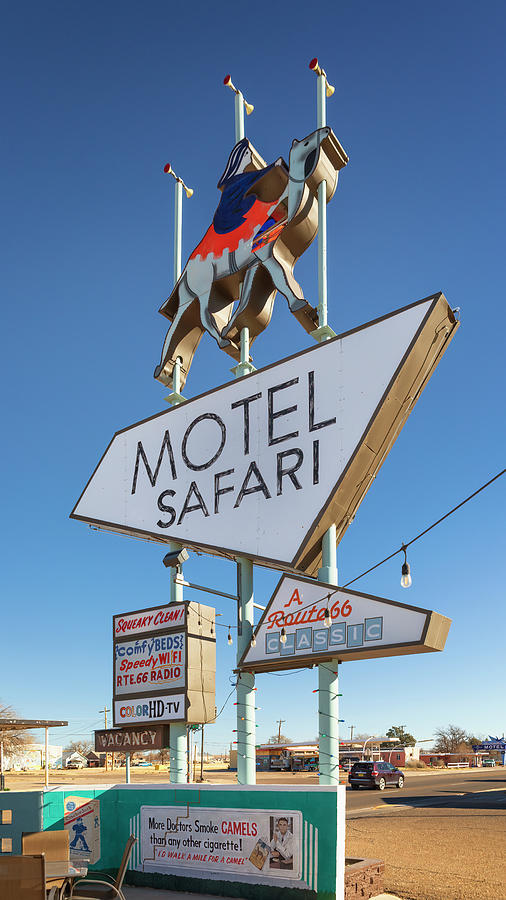 Motel Safari Sign - Route 66 - Tucumcari Photograph by Susan Rissi Tregoning
