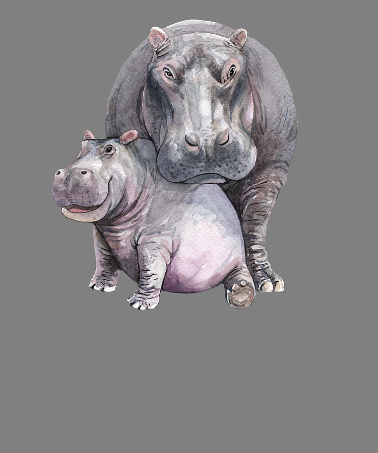 Mother and Baby Animals Watercolor Hippo Mom and Hippo Baby Digital Art by  Stacy McCafferty - Pixels