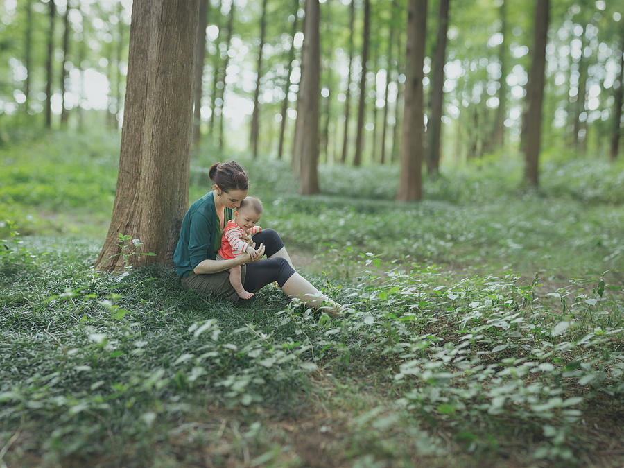 Mother and baby playing together in forest Photograph by Ippei Naoi