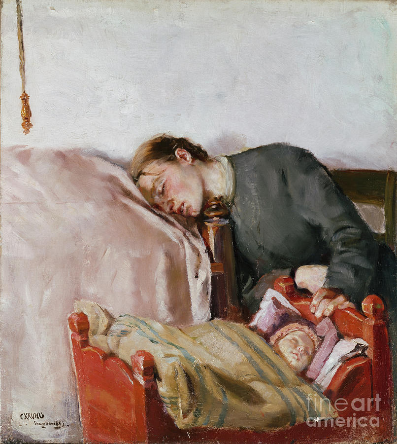 Mother and child, 1883 Painting by O Vaering by Christian Krohg