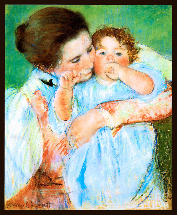 Mother and Child against a Green Background 1887 Painting by Mary Stevenson Cassatt