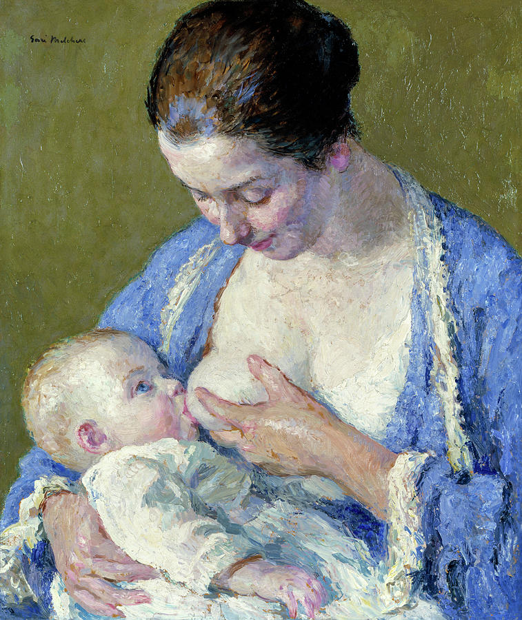Vintage Painting - Mother and Child by Gari Melchers 1920 by Gari Melchers