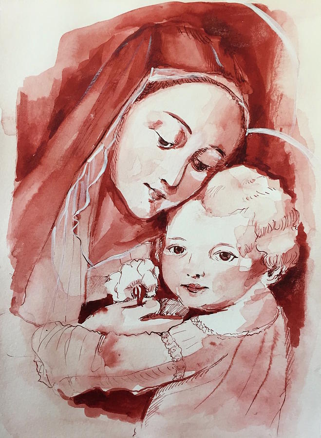 Mother and Child Drawing by Carolina Prieto Moreno