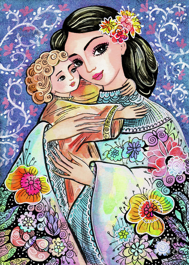 Mother and Child in Flowers Painting by Eva Campbell