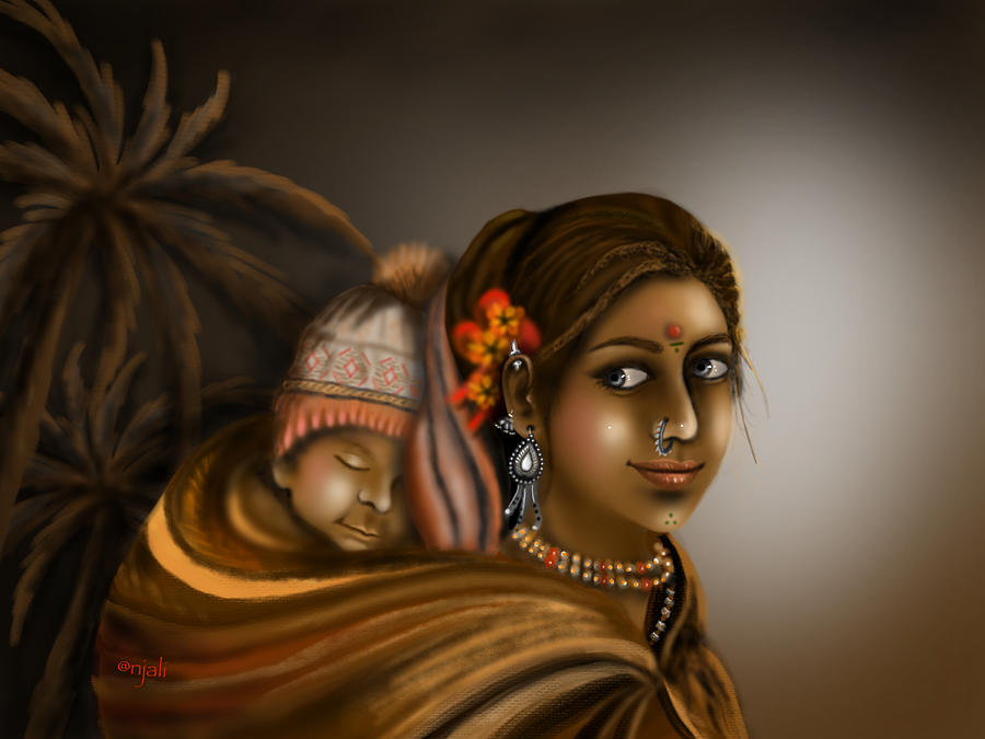 Mother And Child Indian Art Digital Art