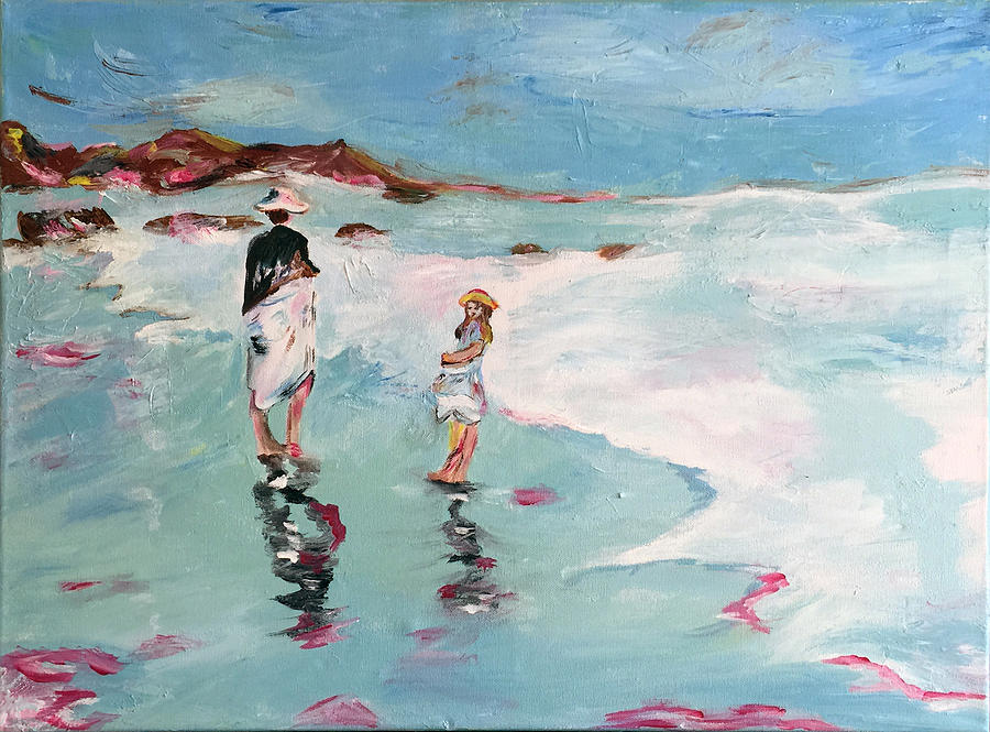 Mother and Child on the Beach Painting by Genevieve Holland