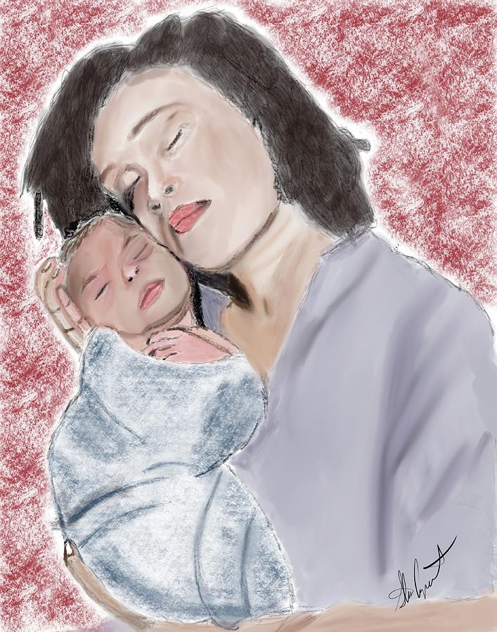 Mother and child Drawing by Steve Carpentier