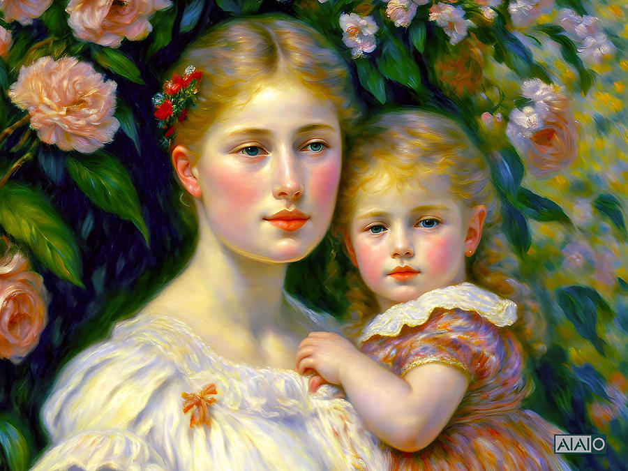 Mother and Child, style of Renoir Digital Art by A I A I O - - Pixels