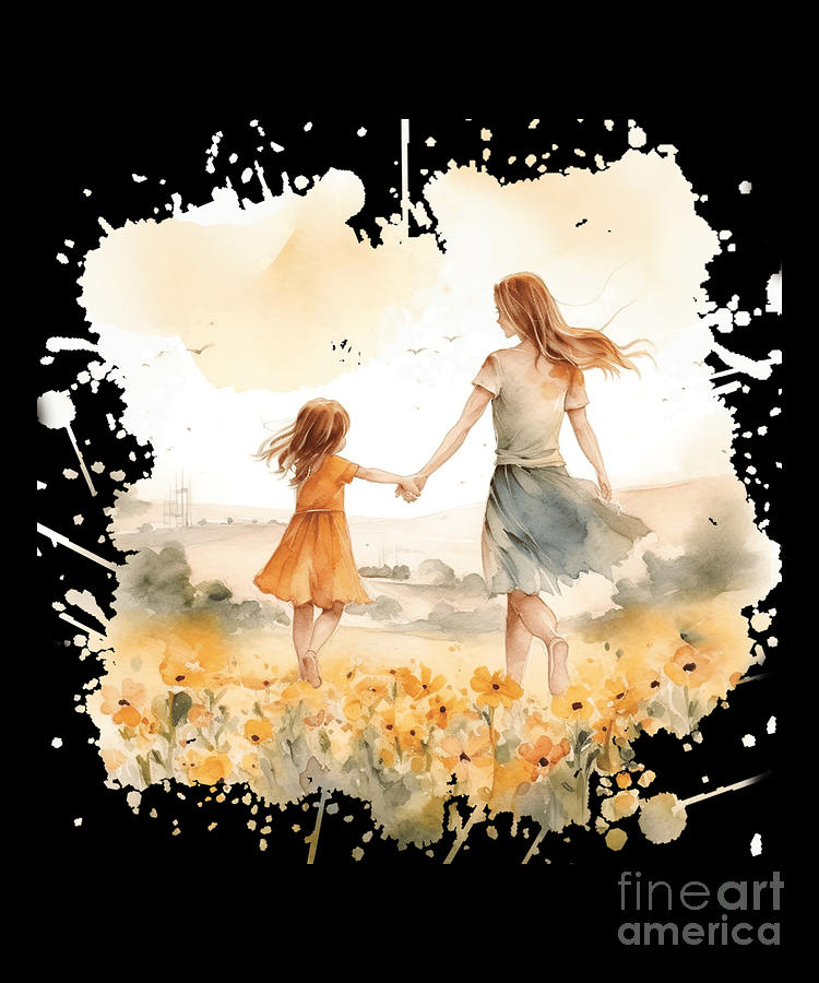 Mother and Daughter Flower Meadow Watercolor Digital Art by Heidi Joyce ...