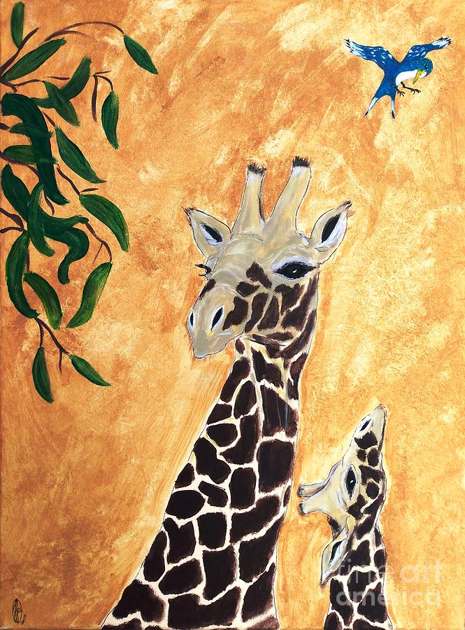 Mother and Giraffe Painting by John Lyes