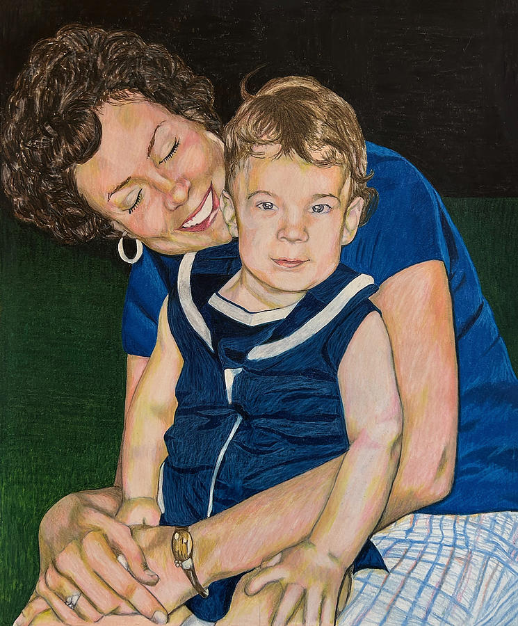 Mother and Son Commission Drawing by Jean Haynes