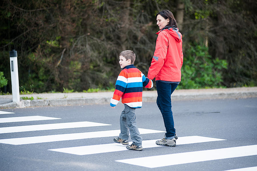 Mother and Son crossing the Street Photograph by Tepic