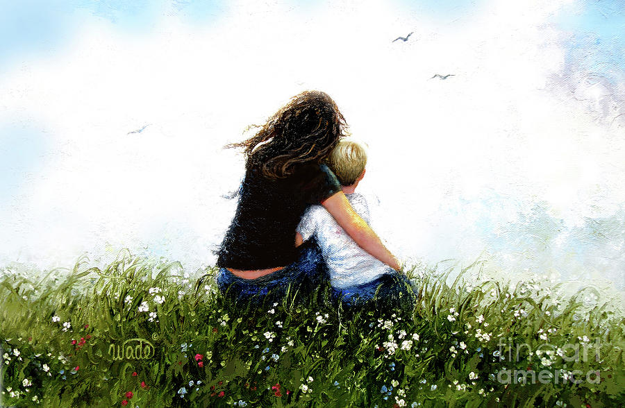 Mother And Son Painting - Mother and Son Hugs blond boy by Vickie Wade