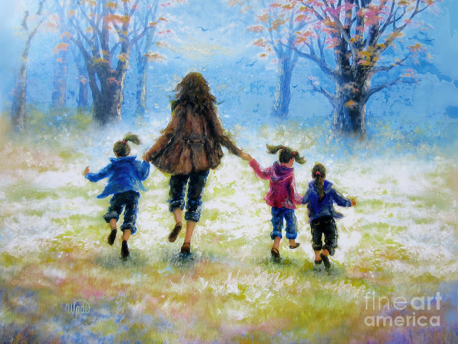 Three Sisters Painting - Mother and Three Daughters Out For A Walk by Vickie Wade
