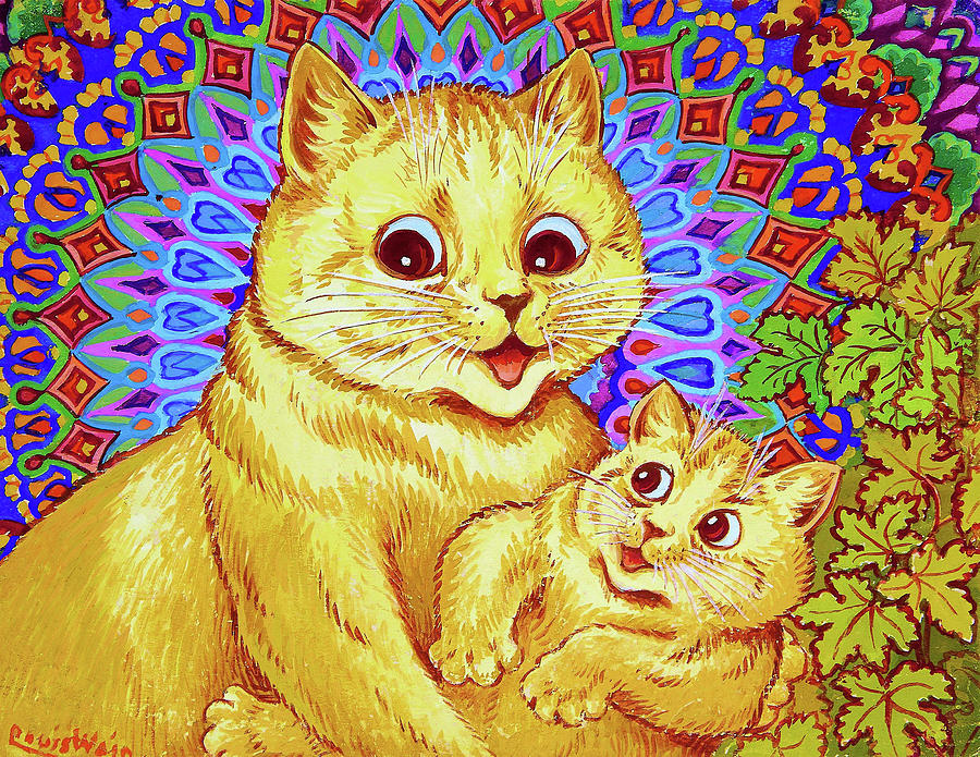Louis Wain Painting - Mother Cat And Kitten - Digital Remastered Edition by Louis Wain