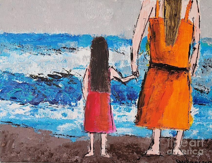 The Mother Daughter at the Beach Painting by Mark SanSouci
