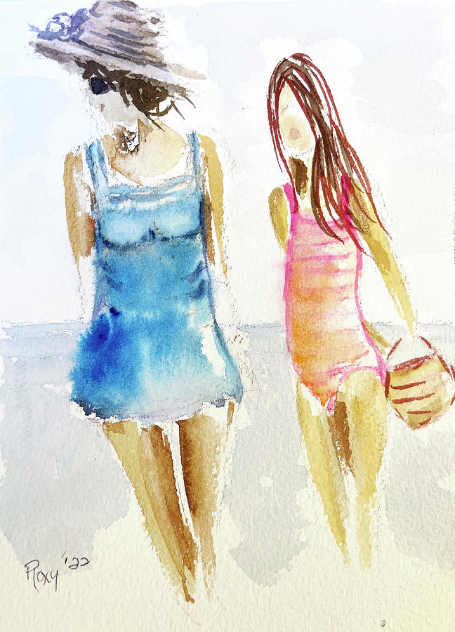 Mother Daughter Beach Babes Painting by Roxy Rich