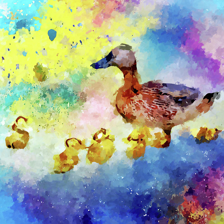 Mother Duck with Ducklings Painting by Chris Butler
