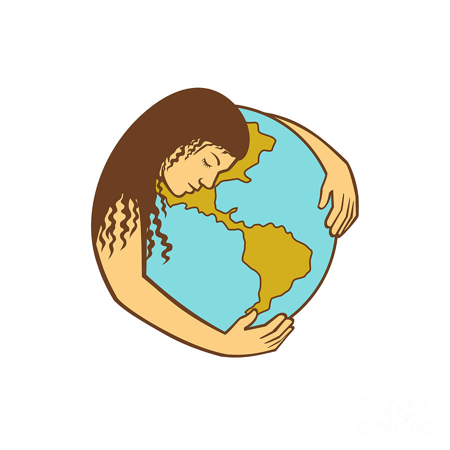 Vintage Digital Art - Mother Earth Hugging World Globe Retro by Aloysius Patrimonio