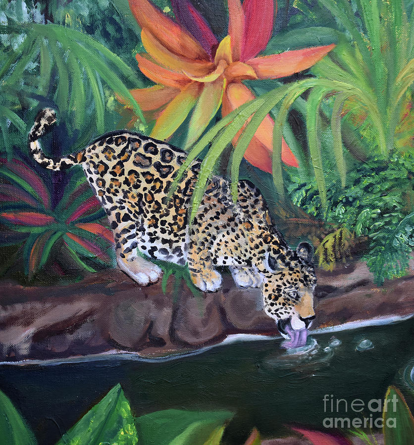 Parrot Painting - Mother Earth Jaguar Detail by Anne Cameron Cutri