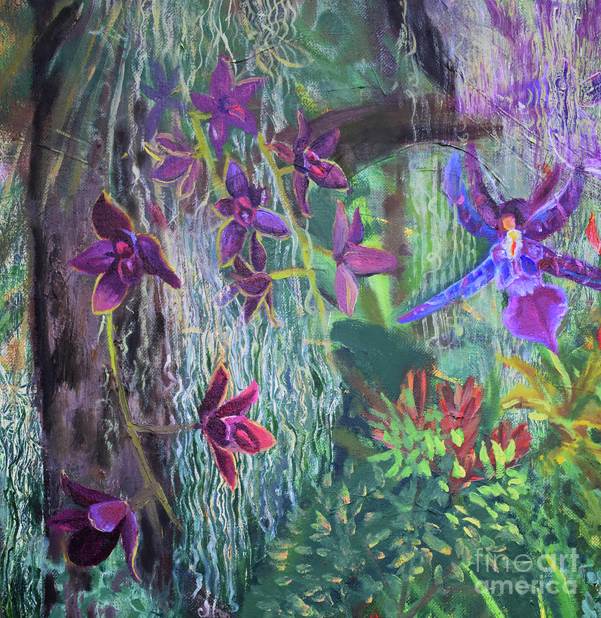 Parrot Painting - Mother Earth Orchid Detail by Anne Cameron Cutri