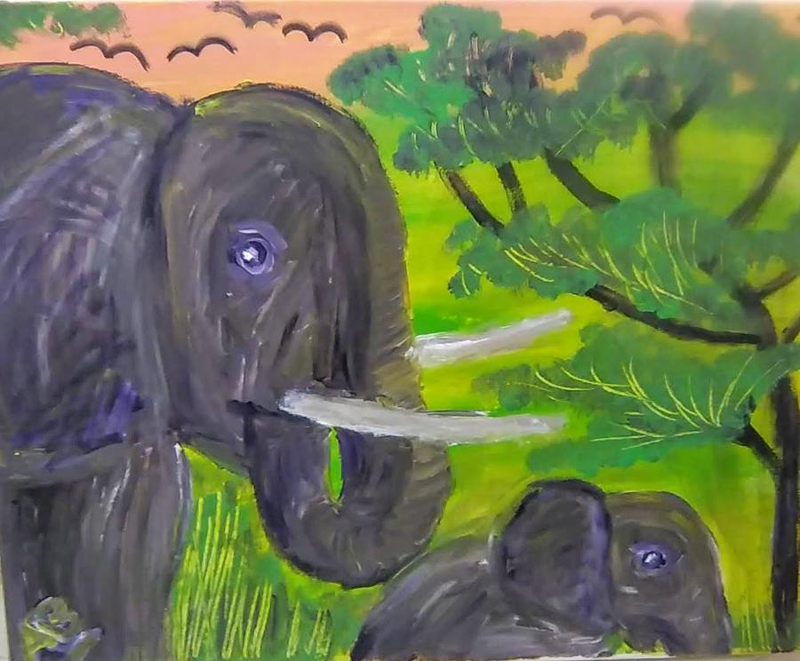 Mother Elephant and Calf Painting by Andrew Blitman