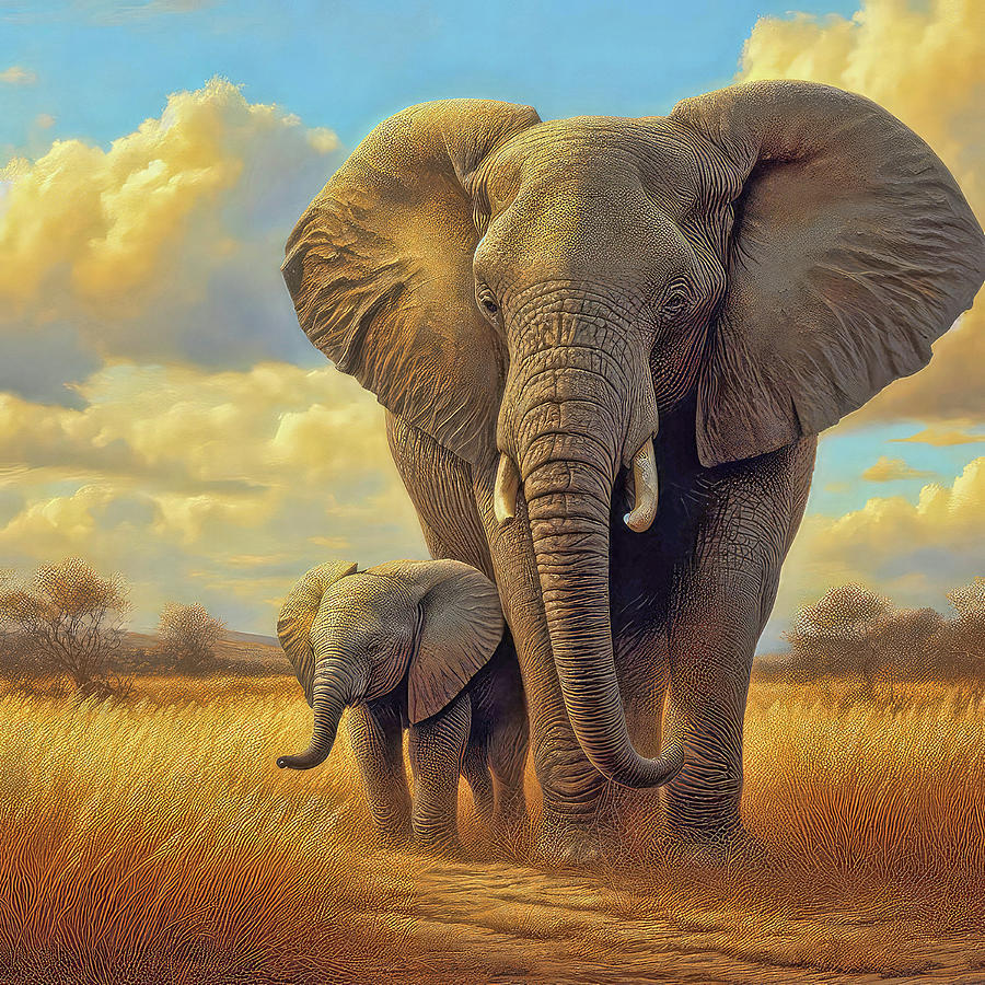 Mother Elephant With Baby  Digital Art by HH Photography of Florida